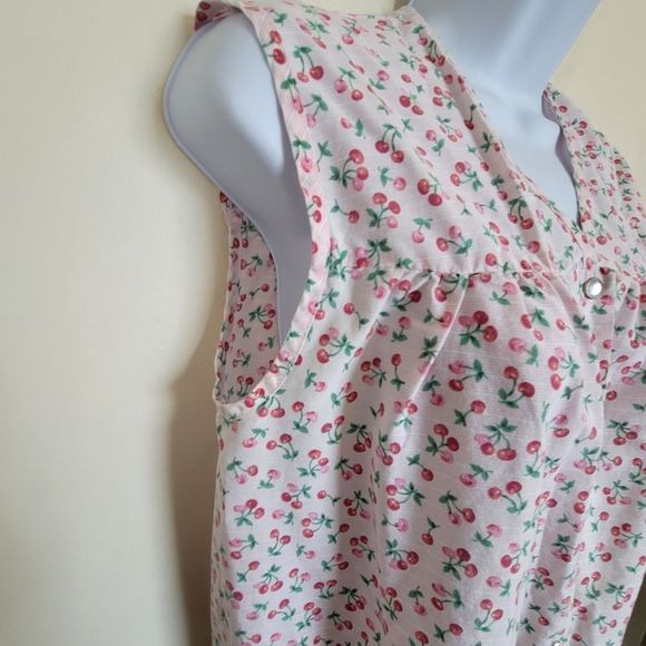Vintage Moon Dance sleeveless cherries red white smocked house shirt size m - Picture 3 of 5